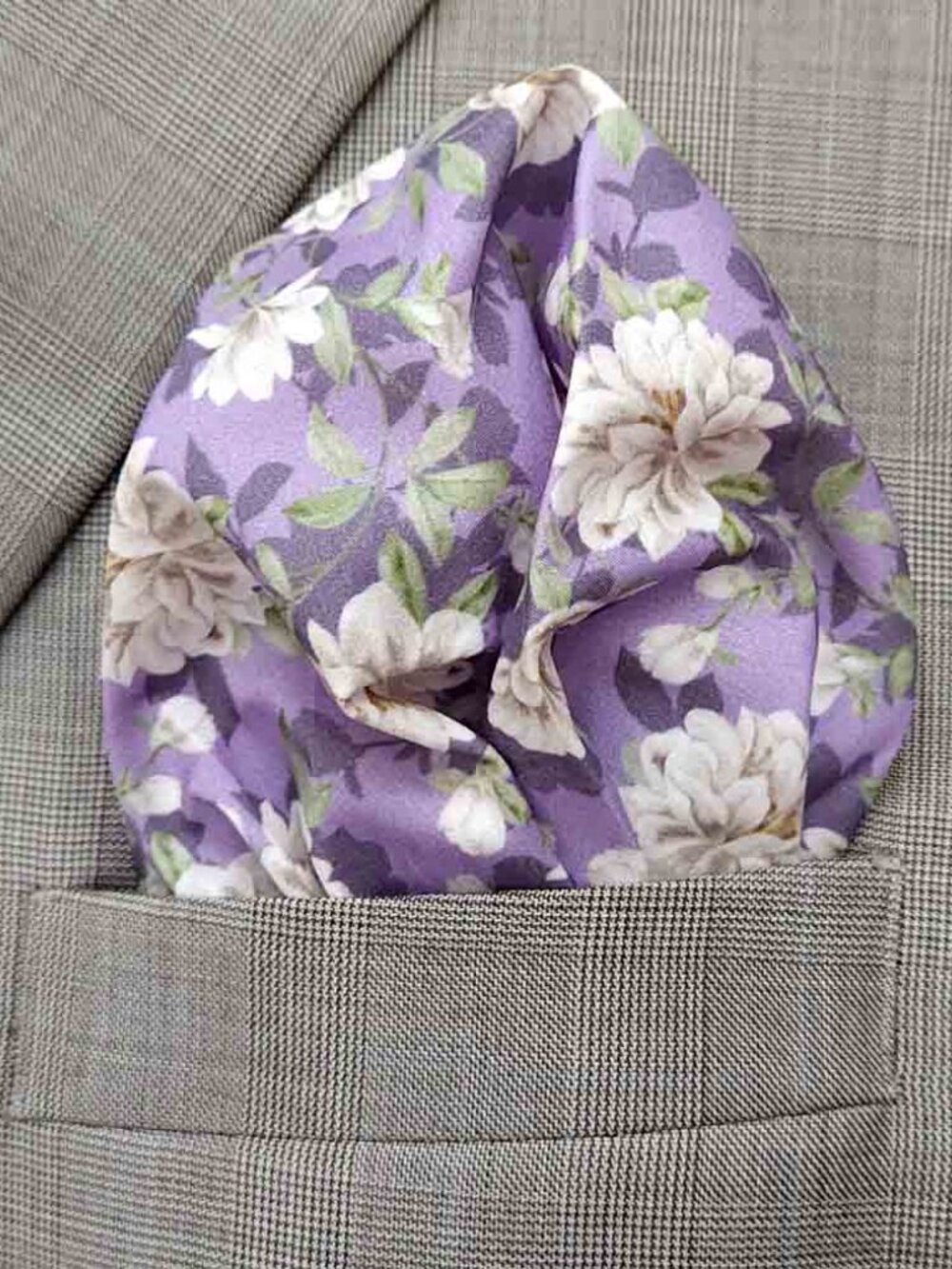 Gascoigne Cotton Pocket Square Purple Green White Floral Men's